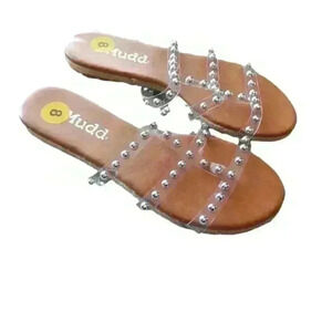 Mudd Womens Della Clear Silver Studded Strappy Sandal 8